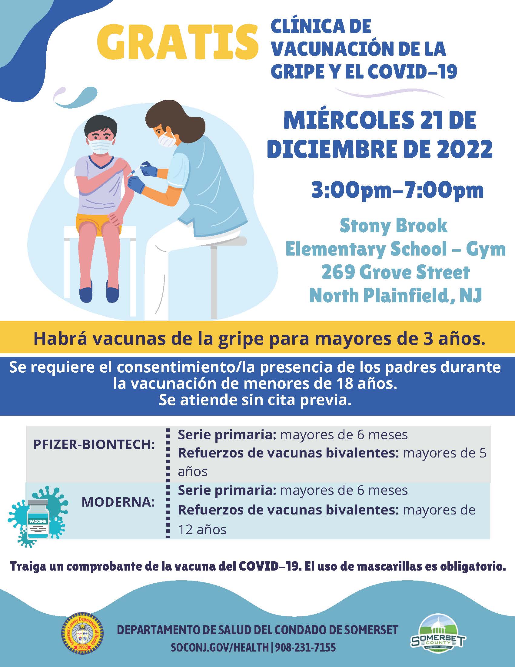 UPDATED Spanish North Plainfield Flu-COVID-19 Clinic Flyer 12-21-22