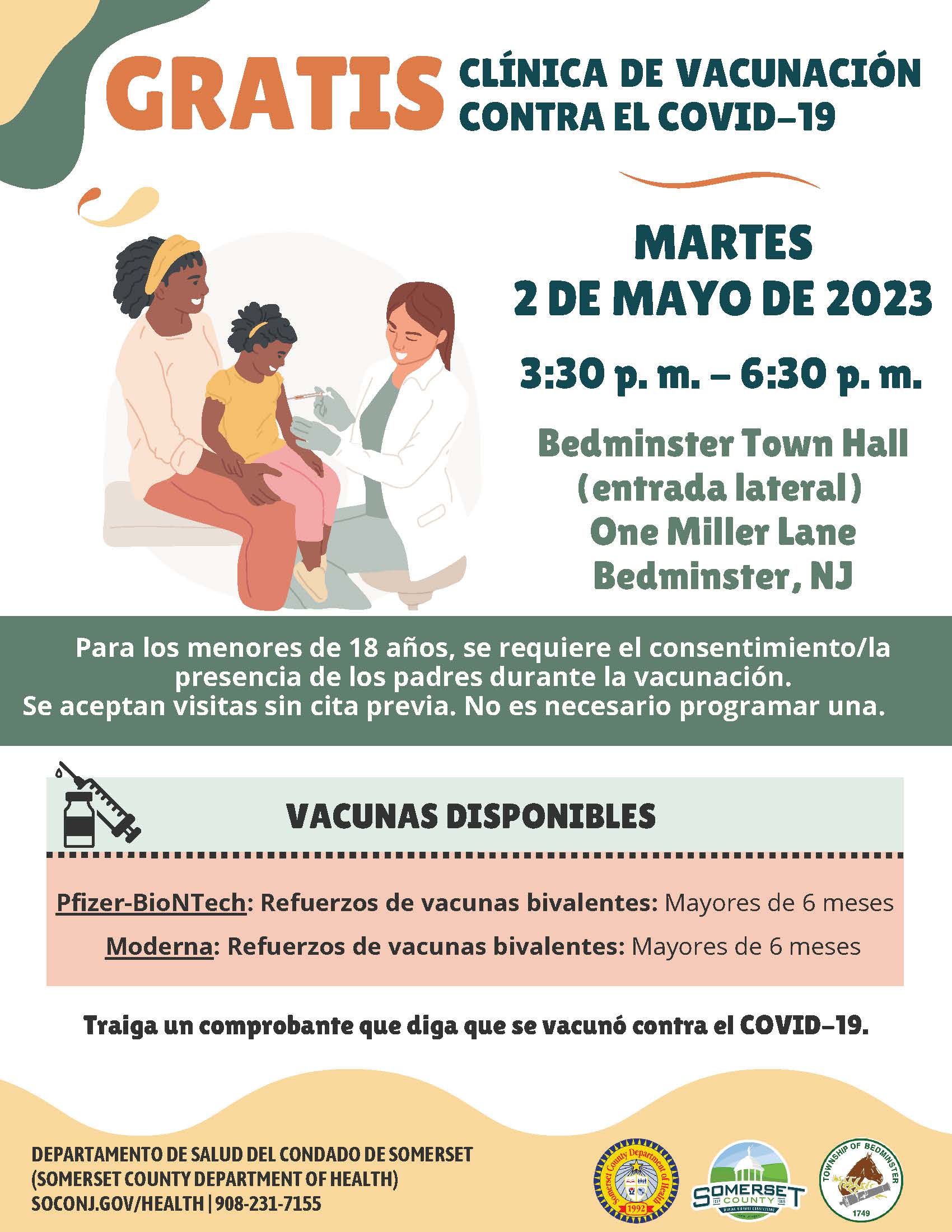 Bedminster SCDOH COVID Clinic Flyer Spanish Final 5-2-23