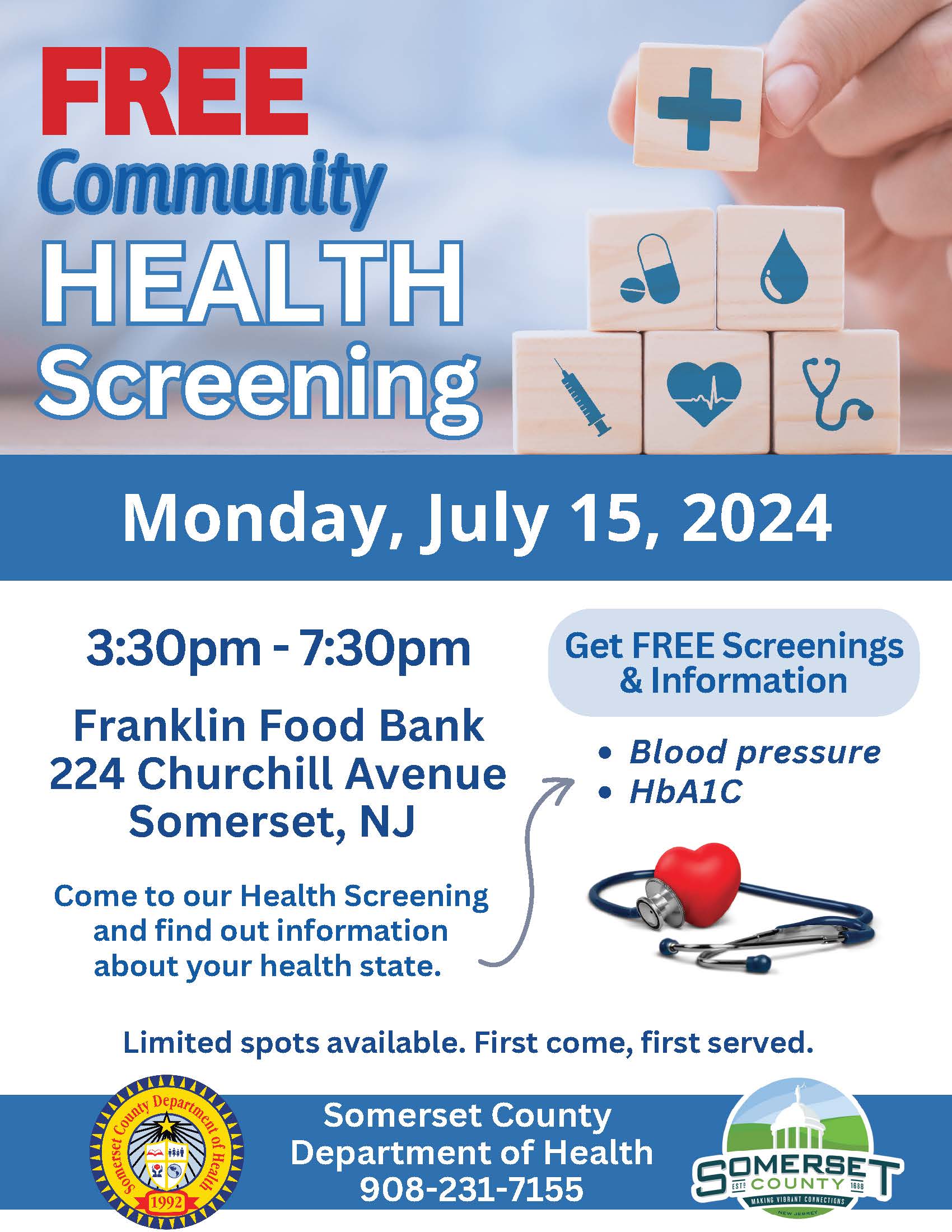 Franklin Food Bank - Health Screening Flyer 7-15-24