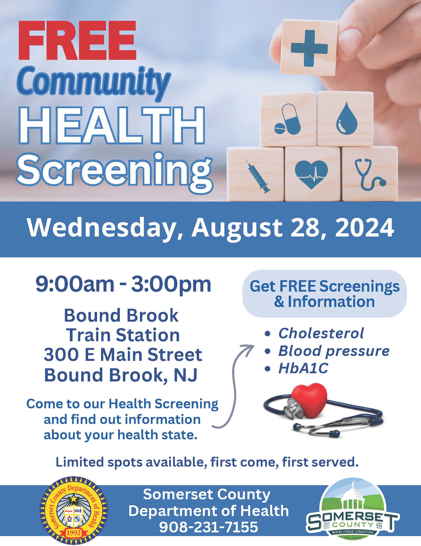 Bound Brook Train Station Health Screening Flyer 8-28-24