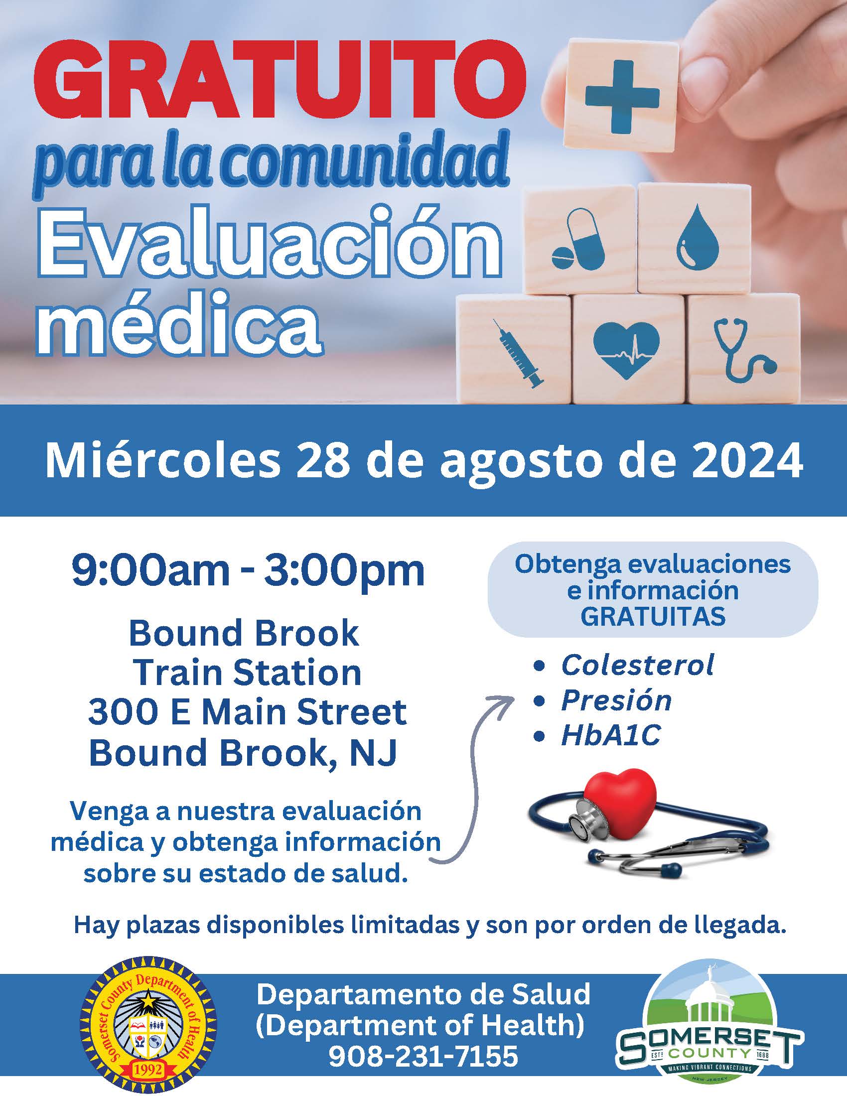 Bound Brook Train Station 8-28-24 Health Screening Flyer - Spanish