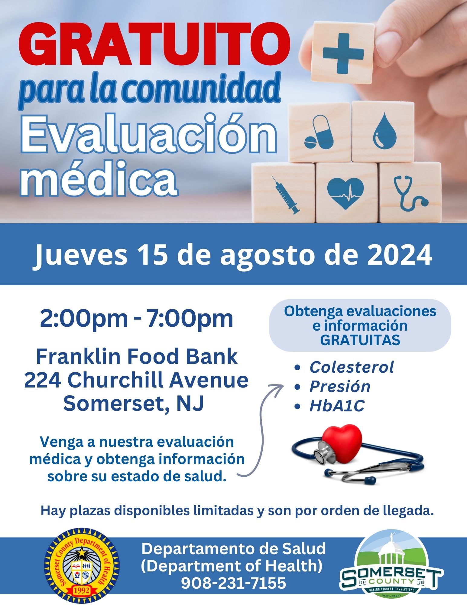 Franklin Food Bank 8-15-24 Health Screening Flyer - Spanish UPDATED