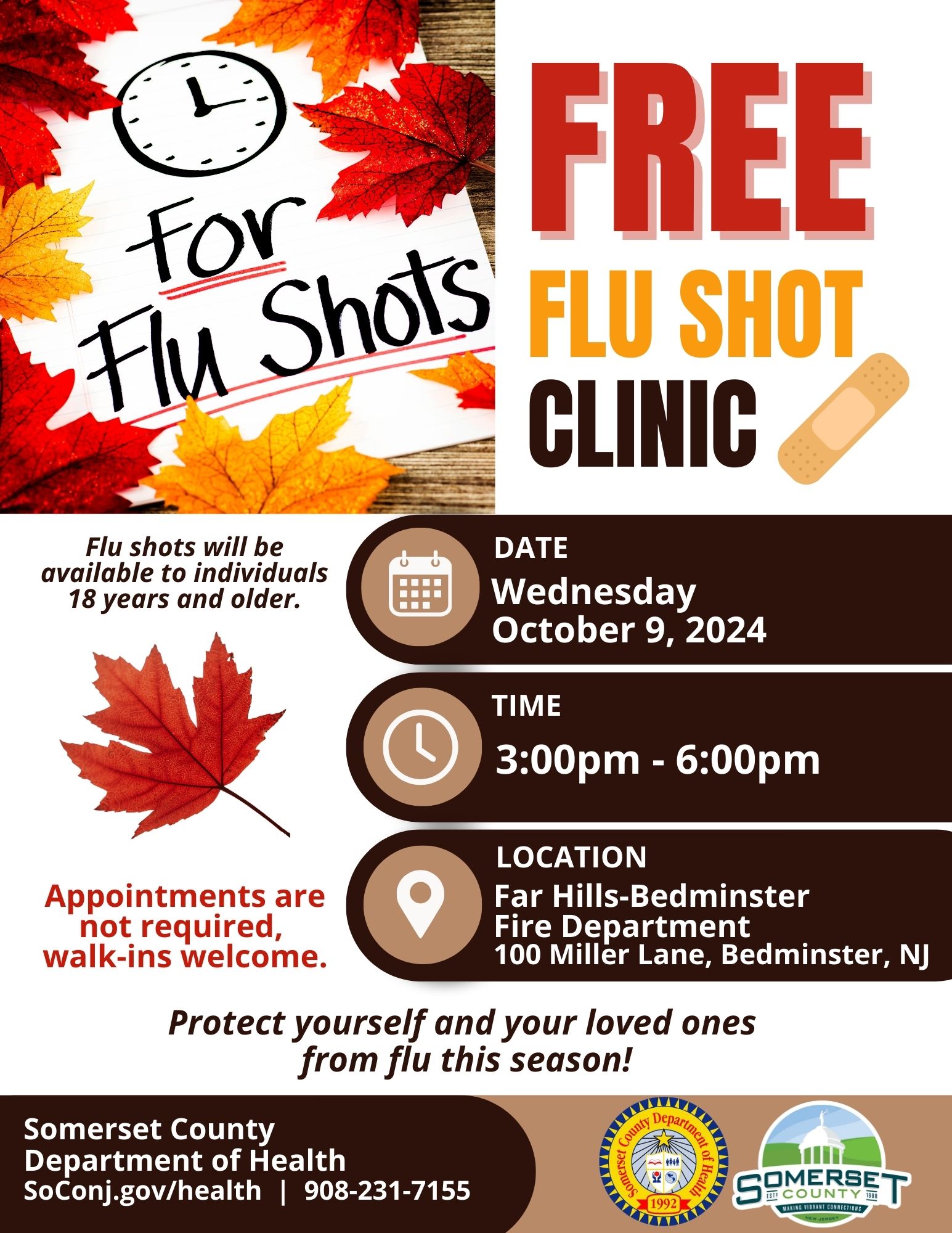 Flu Shot Clinic Flyer - Far Hills-Bedminster Fire Dept - 10-9-24