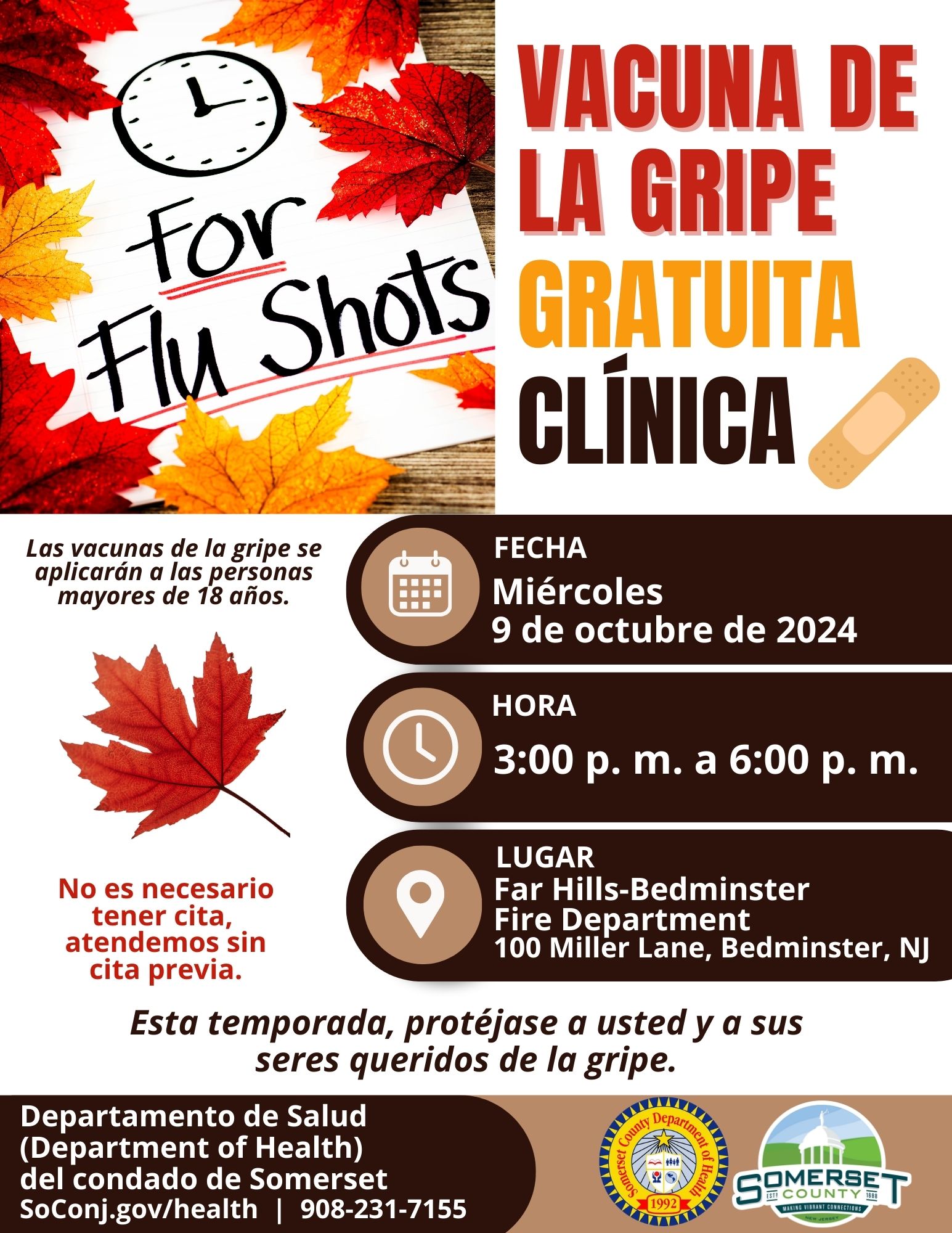 Spa - Flu Shot Clinic Flyer - Far Hills-Bedminster Fire Dept - 10-9-24