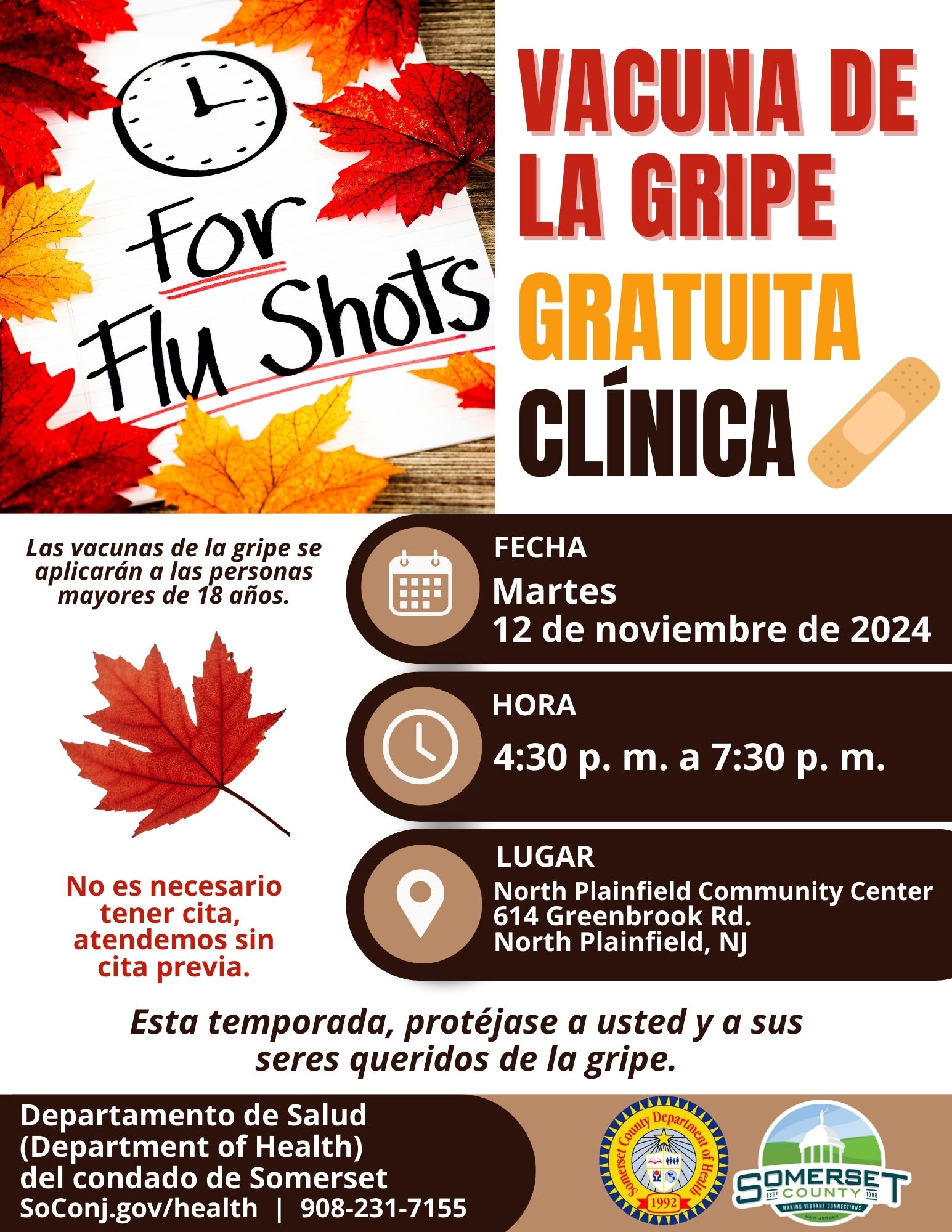 Spanish - Flu Shot Clinic - North Plainfield Community Center 11-12-24