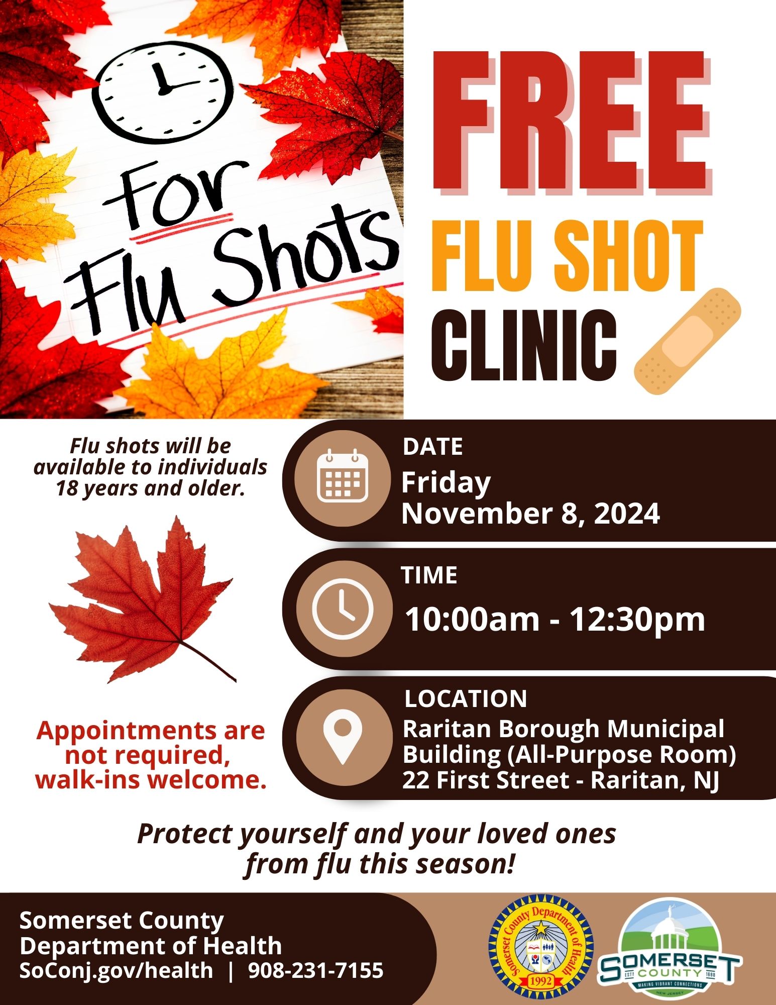 Flu Shot Clinic - Raritan Municipal Building 11-8-24