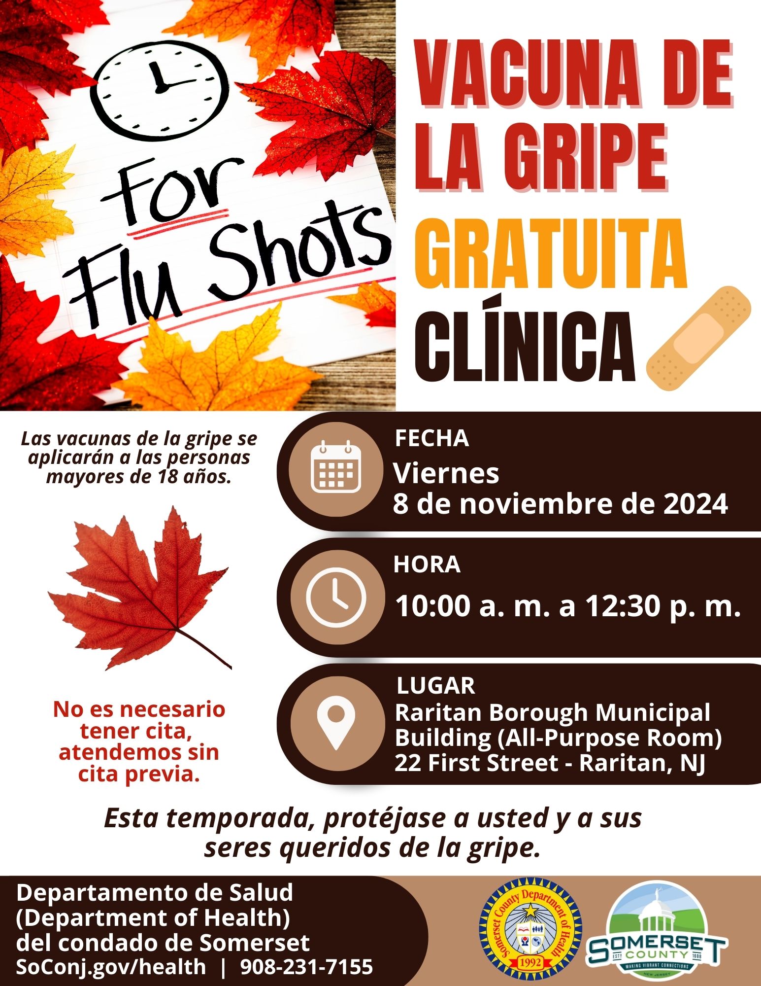 Spanish - Flu Shot Clinic - Raritan Municipal Building - 11-8-24