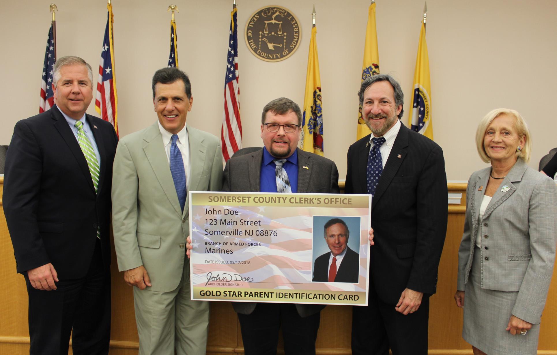 County Clerk & Freeholders Display Gold Star Parent ID Card