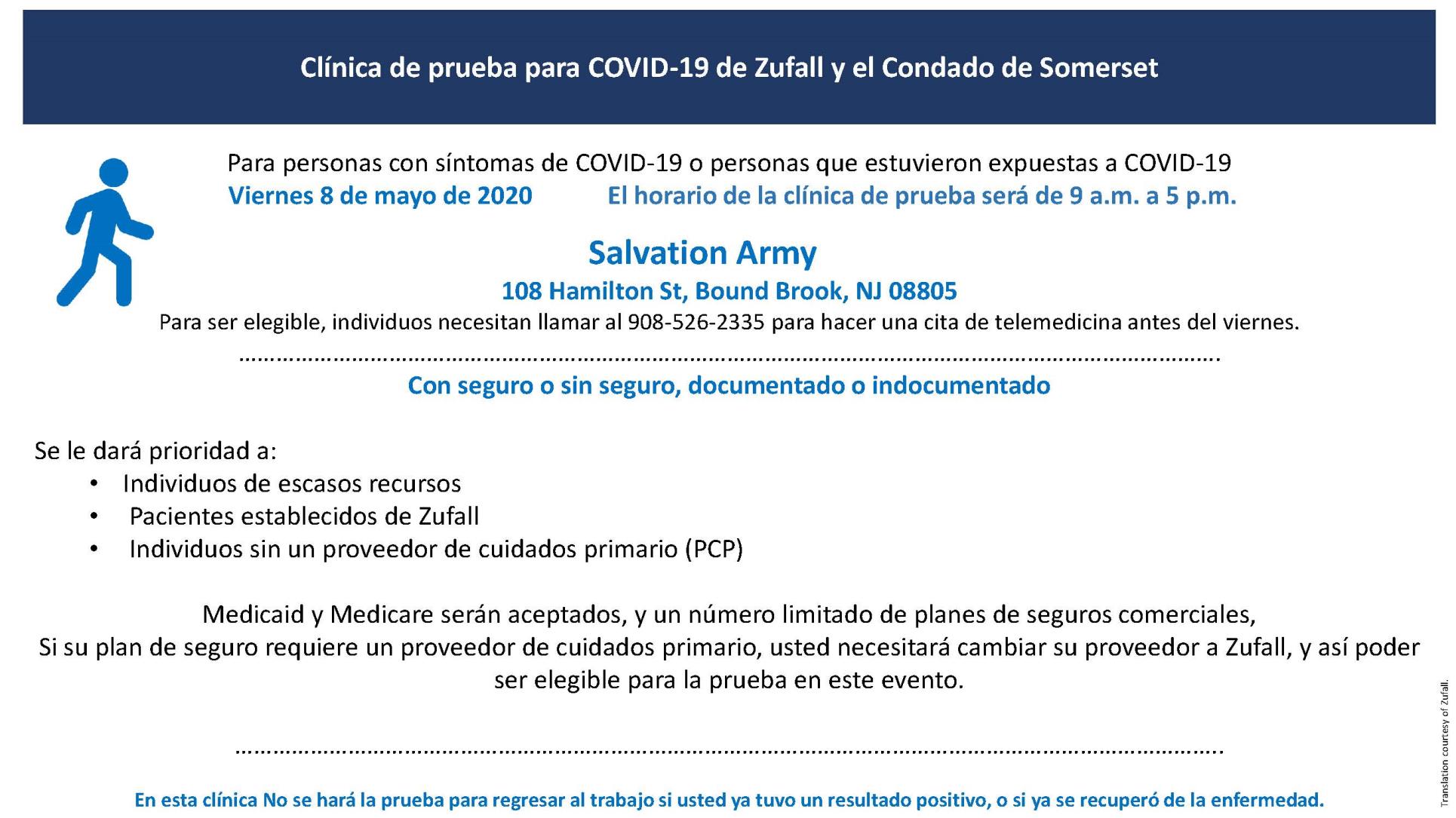 Walk In COVID Clinic Webcard Spanish 2